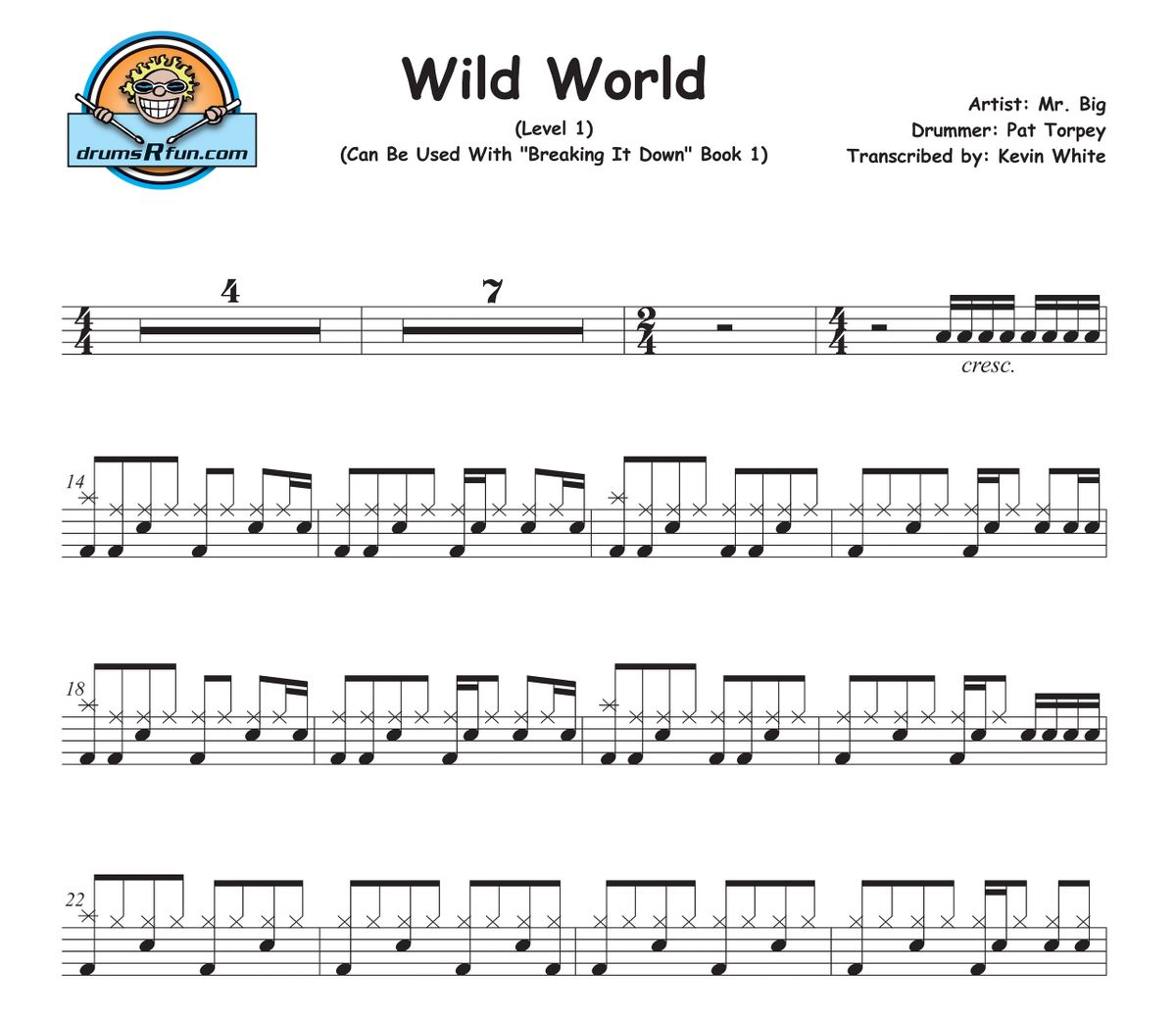 Mr. Big, Wild World Drum Transcription Level 1